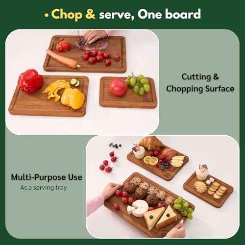 Organic Bamboo Cutting Board Set of 3 – Wooden Kitchen Boards for