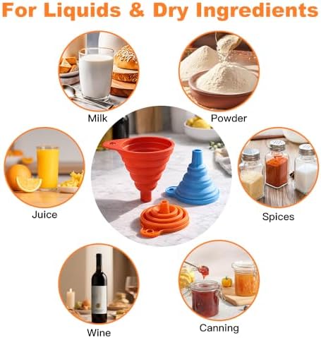 No Spill Kitchen Funnel Set, Food Grade 3 Collapsible Silicone Funnels