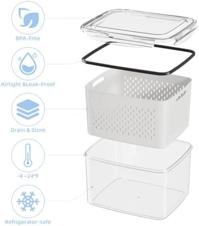 8 Pack Fruit Storage Containers for Fridge with Removable Colanders