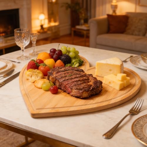 3 Piece Heart Cutting Board Set Bamboo Tray for Kitchen
