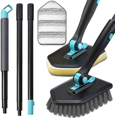 Long-Handled Shower Scrub Brush, 3-in-1, Black