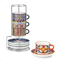 vancasso 4 Oz Bohemian Espresso Cup Set of 4, Ceramic with Saucers
