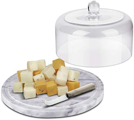 Flexzion Marble Cake Stand with Lid Round Glass Cover Glass Dome Cake