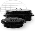 Enamel Roasting Pan With Lid and Rack 13" 18"Granite Roaster Pans Set With Rack Suitable Cooking Poultry Baking Turkey Bread Beef High Temperature Resistance,Dishwasher Safe,Holiday Gifts CookWare