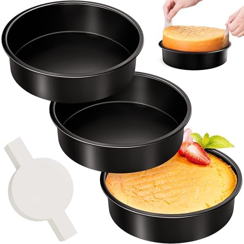 8 Inch Round Cake Pan Set of 3, Nonstick Baking Pans with 100PCS