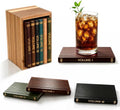Book Coasters Set of 6 | Wood Coasters - Book-Style Decorative Wooden