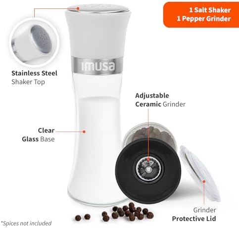IMUSA Salt Shaker and Pepper Grinder Set, 2-Pack