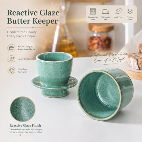 French Butter Crock with Lid, Ceramic Butter Keeper for Countertop