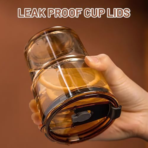 Luxfuel 13 oz Glass Cups with Lids and Straws Reusable Iced Coffee