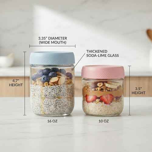 JBHO 6-Pack 16 oz Glass Overnight Oats Containers