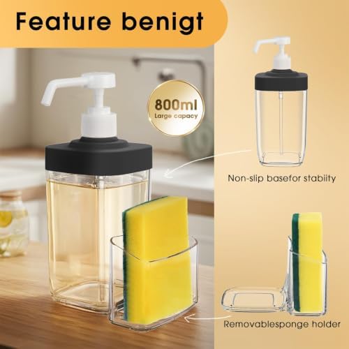 Kitchen Soap Dispenser with Sponge Holder, 800ml