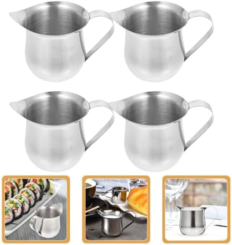 4pcs Stainless Steel Small Milk Pitcher 90ml Silver Cream Holder
