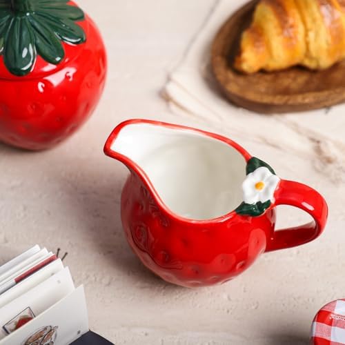 CHOOLD Ceramic Strawberry Shape Creamer and Sugar Bowl Set, Cream