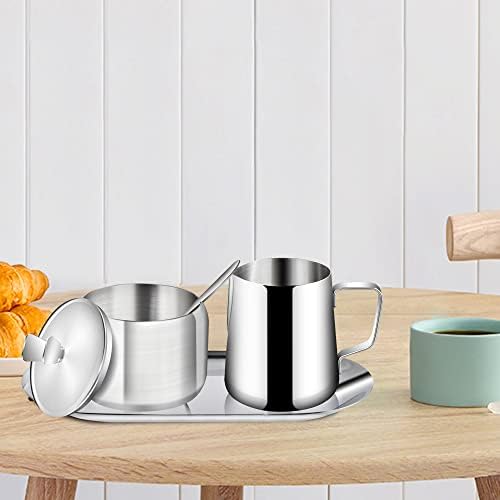 Stainless Steel Sugar and Creamer Set, Coffee Creamer Jug with Lid and