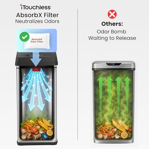 iTouchless 13 Gallon Sensor Kitchen Trash Can, 4 Wheels