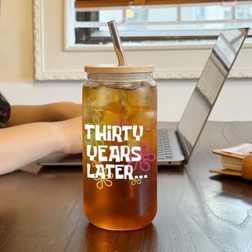 Funny 30th Birthday Drinking Glass Cup with Lids and Straw Gifts for