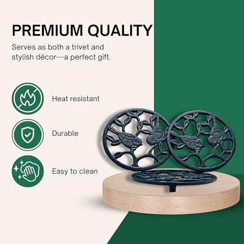 Cast Iron Bird Trivet Set, 3-Pack - Decorative Metal Pot Holders