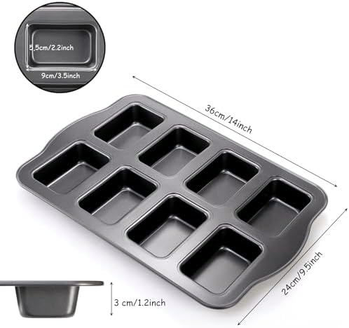 Lawei 2 Pack 8 Cavity Mini Loaf Pan, Non-Stick Small Bread Loaf Pans