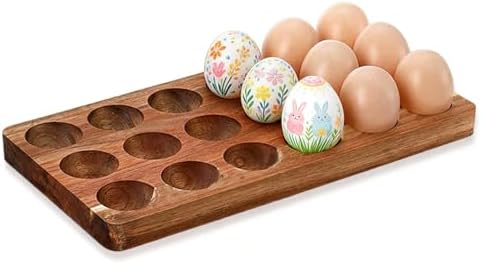 Acacia Wood Egg Holder for 18 Eggs, Countertop Storage Tray
