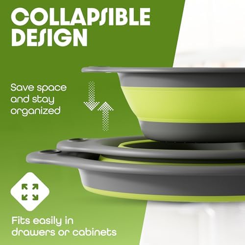 Gevoli 3-Pack Collapsible Colanders with Self-Draining Base, Over
