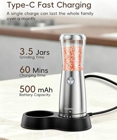 Electric Salt and Pepper Grinder Set, Stainless Steel, Rechargeable
