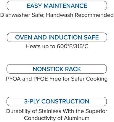 Viking 3-Ply Stainless Steel Roasting Pan with Non Stick Rack, 16 x 13 Inch Kitchen Cookware, Great for Turkey, Dishwasher and Oven Safe, Induction Ready, Silver