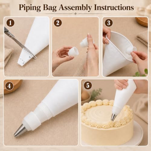 2 Reusable 16-Inch Cotton Piping Bags with Cut Lines, 7 Tips