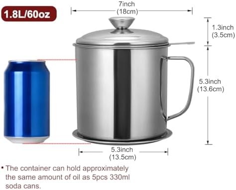 Bacon Grease Container with Strainer 60 oz for Kitchen Saver with Tray