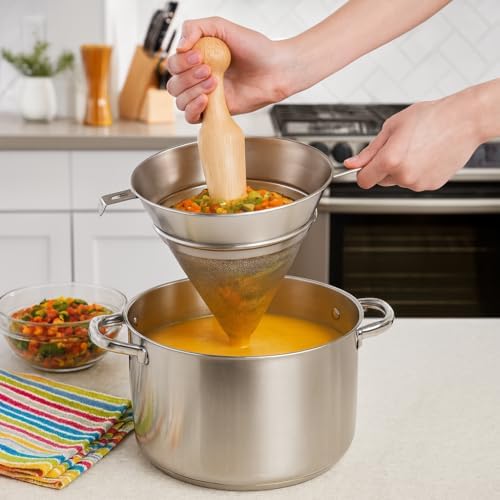 HIC Kitchen Chinois Fine-Mesh Cone Sieve, 18/8 Stainless Steel, For