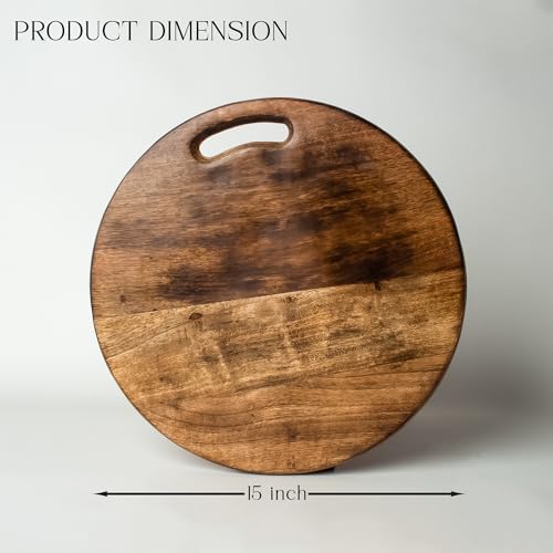 Round Acacia Wood Cutting Board, 15” with Handle