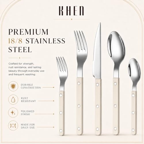 Khen Cutlery Set of 20, 18/8 Stainless Steel Flatware, Modern