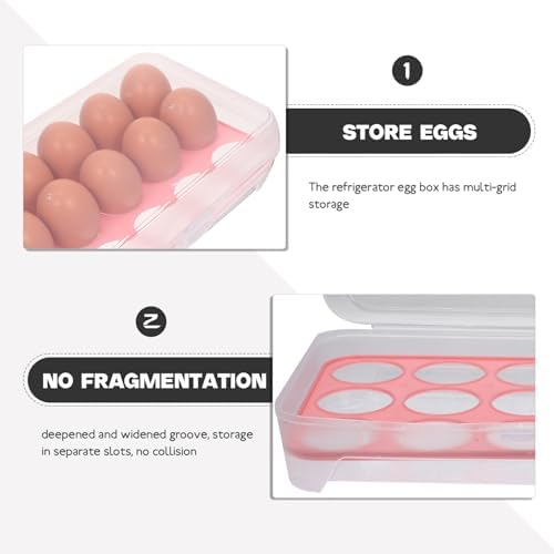 15 Grid Egg Storage Box for Refrigerator with Lid Pink Plastic