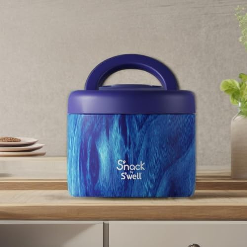 S'nack by S'well Stainless Steel Food Container, 24 Oz, Azure Forest