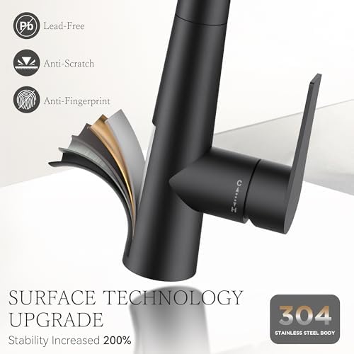 FORIOUS Black Kitchen Faucet with Pull-Down Sprayer