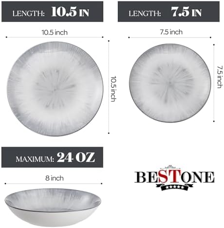 Bestone Porcelain Dinnerware Sets Service for 4, 12 pcs Hand drawn