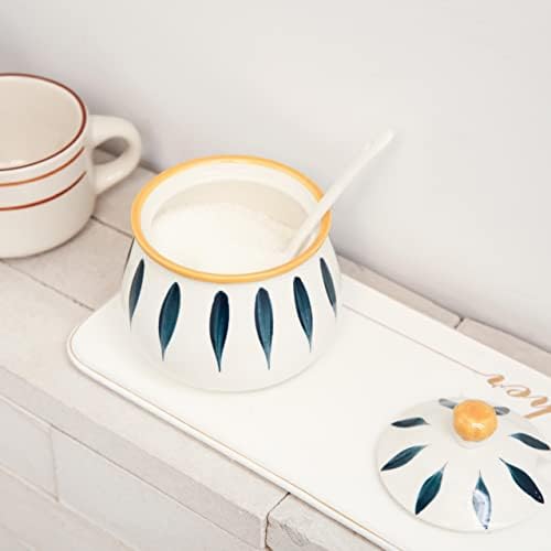 Ceramic Sugar Bowl with Lid and Spoon for Kitchen & Home, 12 Ounce