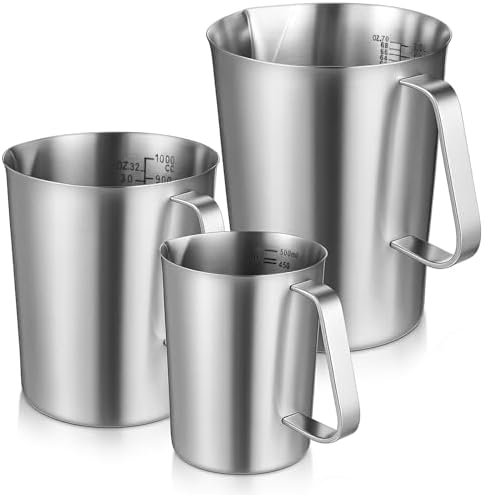 3 Pieces Stainless Steel Measuring Cups Metal Pitcher with Oz and ML