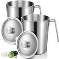 2 Pcs 16 oz Stainless Steel Pitcher with Lid(2 Cup, 500 ML)