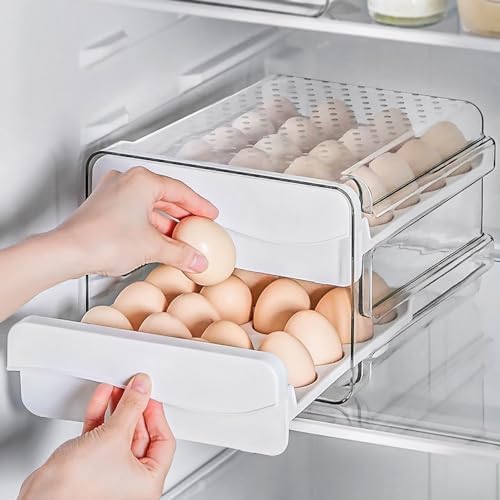 Clear Egg Organizer for Refrigerator, Stackable 2-Tier Storage Tray