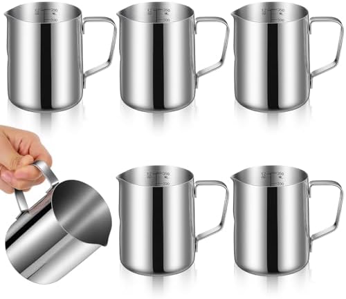 6 Pcs Milk Frothing Pitcher 12 Oz Stainless Steel Steaming Pitcher