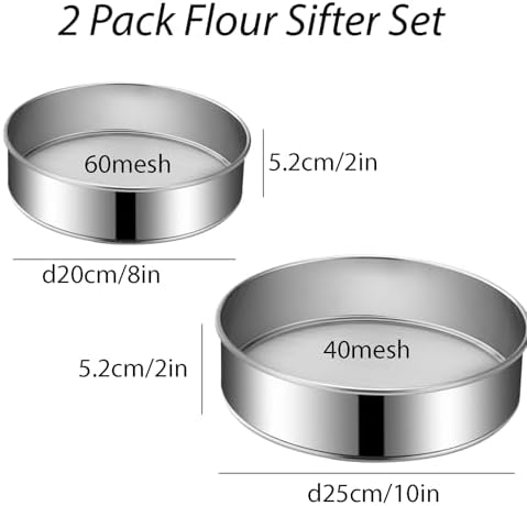 2 Pack Flour Sifter,Stainless Steel Fine Mesh Strainers Flour Sieve,8