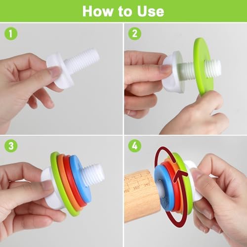 Wood Rolling Pin with Thickness Rings, Adjustable Wooden Rolling Pins