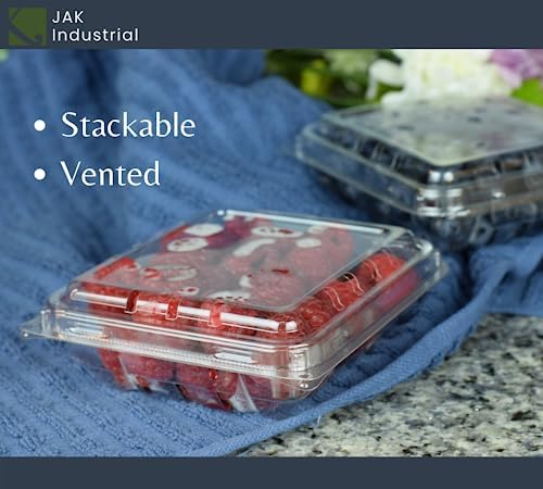 42 Pack - 6 Ounce Clear Plastic Vented Berry Containers with Clamshell