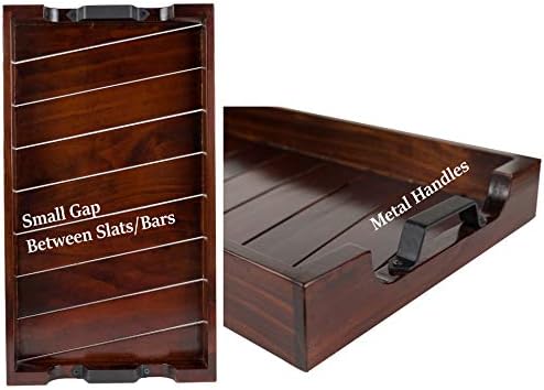 Bamboo Land- Large Wooden Serving Tray with Handle, 20” X 12’’, Dark