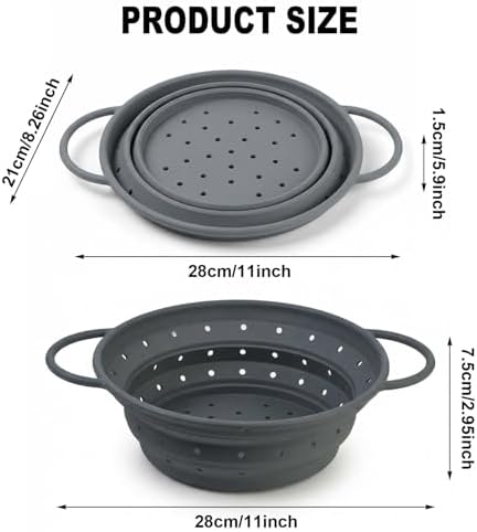 Collapsible Silicone Colander with Handles, 28cm Foldable Strainer