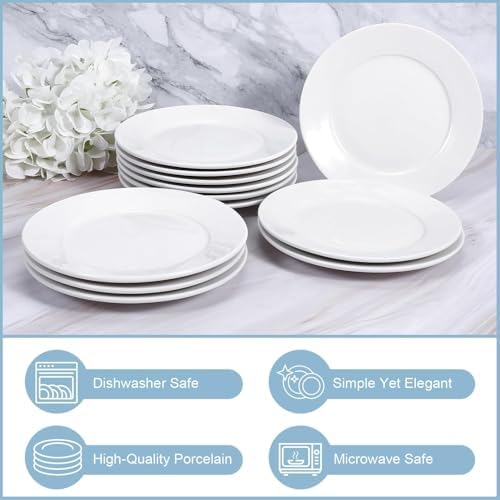 12 Pcs Porcelain Plates, White Dinner Plates, 10 Inch, Round