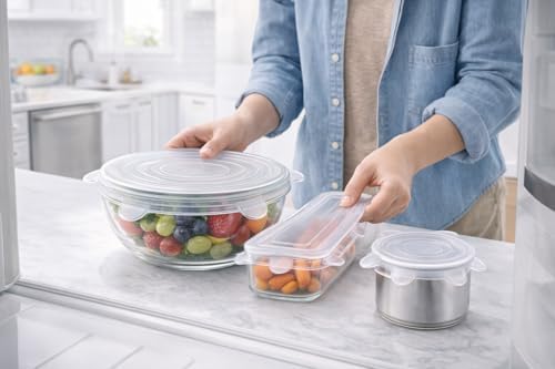 Reusable Silicone Food Covers, 12-Pack, Round & Rectangular