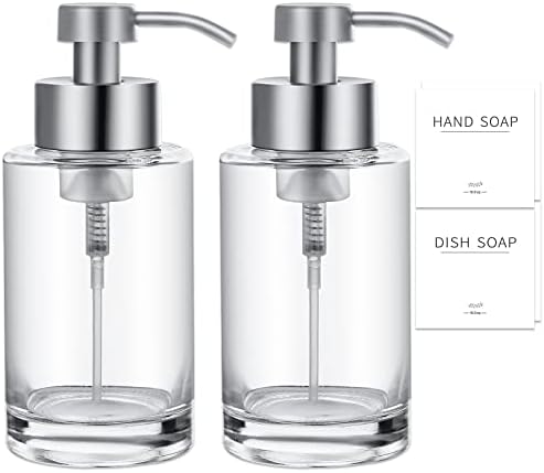 Foaming Soap Dispenser Set, 12 Oz Glass Hand Soap Dispenser with 304