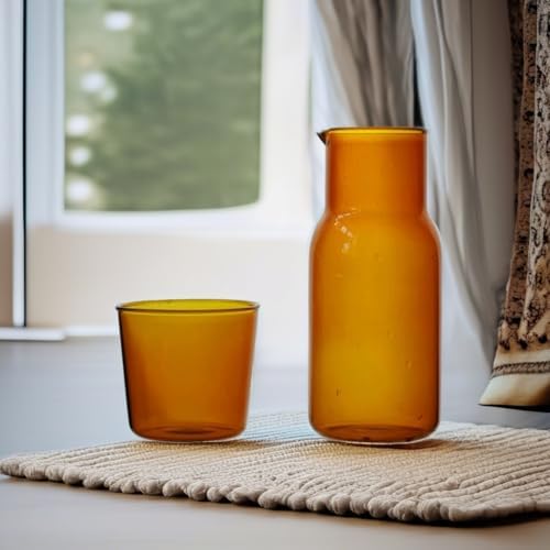 Bedside Glass Water Carafe Set with Cup, Glass Carafe with Lid