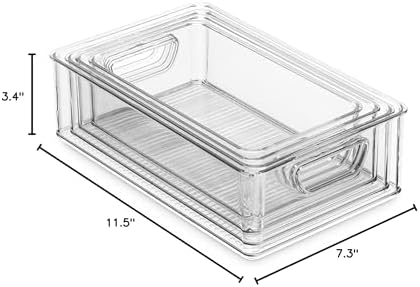 Munfix Set Of 16 Refrigerator Organizer Bins - Plastic Pantry Organization and Storage Baskets - Stackable Food Fridge Organizers with Cutout Handles for Freezer, Kitchen, Countertops, Cabinets